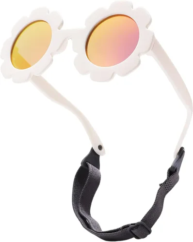 Vista 2 de COASION Lentes de sol flexibles y flexibles con correa para bebés recién nacidos y niñas de 0 a 24 meses