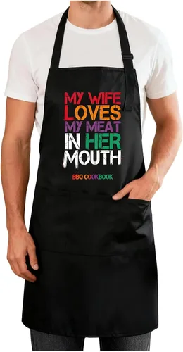 Vista 27 de Delantales divertidos para hombres y mujeres, perfectos para cocina, barbacoa, hornear, esposa, marido, regalo de cumpleaños para papá