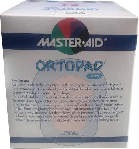 Vista 3 de Ortopad® Parches de bambú para niños, 50/bx, paquete de camuflaje azul, tamaño Jr 0-2 años