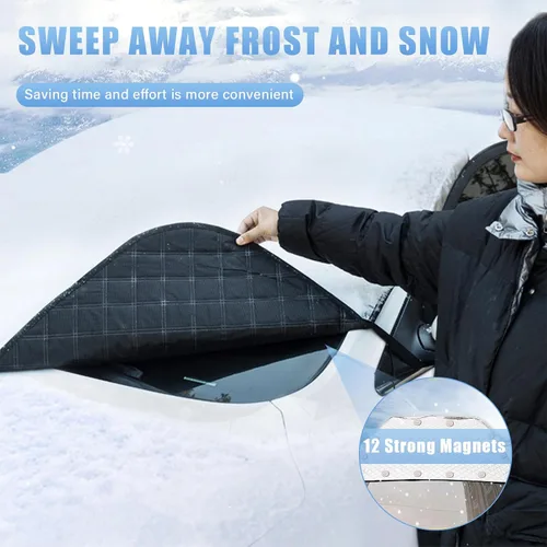 Vista 5 de Dickno Cubierta de nieve para parabrisas de automóvil, protector magnético de 5 capas para parabrisas con cubiertas de espejo lateral, accesorios