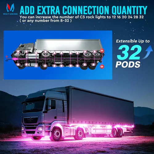 Vista 2 de MICTUNING C3 Luces de Roca RGBW Extensibles - 4 Módulos de Luces de Neón Multicolor para Bajos con Aplicación Bluetooth y Caja de Control