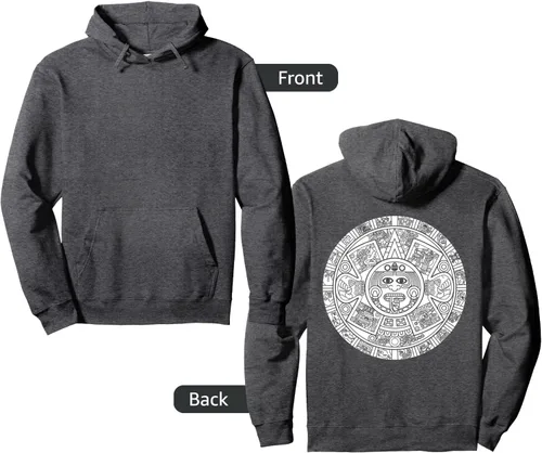 Vista 6 de Aztec Mexica Mayan Calendar - Sudadera con capucha mexicana con diseño de piedra del sol, Negro, S