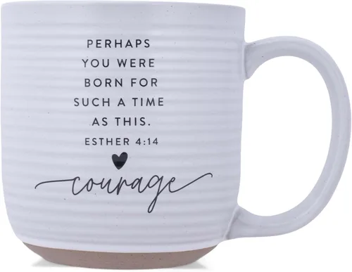 Vista 3 de Lighthouse Christian Products Courage Hold Onto Hope Rib - Taza de cerámica texturizada blanca de 20 onzas