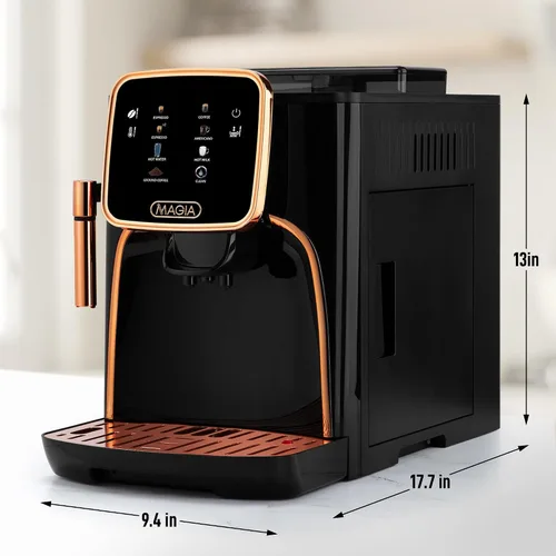 Vista 2 de Zulay Kitchen Magia - Máquina automática de café expreso, clásica, cobre negro, cafetera súper automática con molinillo integrado, varita de vapor