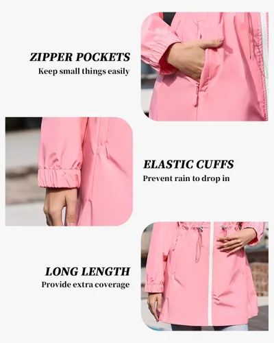 Vista 6 de Century Star Chubasqueros ligeros para mujer, chaqueta rompevientos impermeable para mujer, abrigo impermeable plegable con capucha