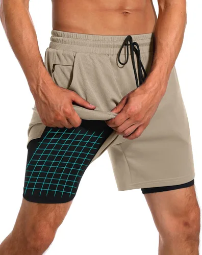 Vista 3 de Milin Naco Pantalones cortos de entrenamiento 2 en 1 para hombre con forro de 7 pulgadas, pantalones cortos de gimnasio para hombres, pantalones