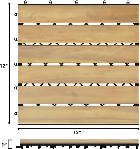 Vista 6 de Giantex Suelo de madera entrelazado para patio, azulejos de madera de acacia, adoquines de patio, montaje sin herramientas, suelo compuesto
