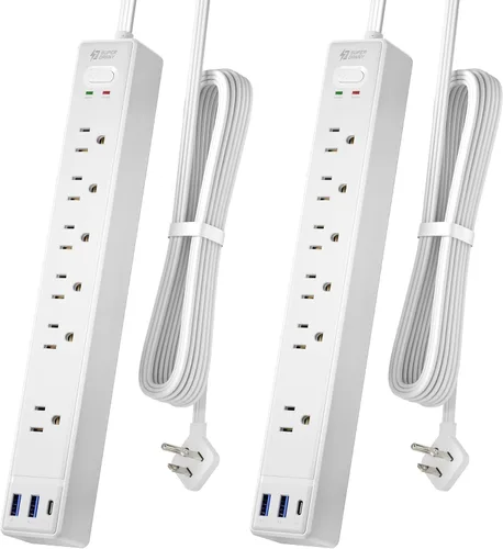 Vista 14 de SUPERDANNY Protector de sobretensión, 5 tomacorrientes, 3 puertos USB, cable de extensión de 4.5 pies, 900 julios, montable, interruptor de Blanco