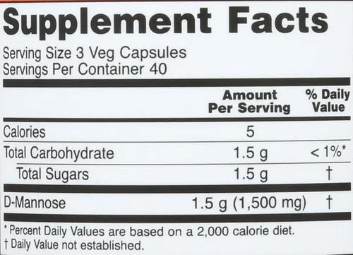 Vista 3 de Now Foods D-manosa, 120 cápsulas 500 mg (paquete de 3)