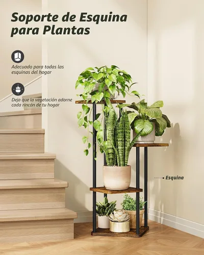 Vista 2 de GENTINGBRO Soporte alto para plantas de interior de 4 niveles para múltiples plantas, soporte de madera para plantas, estante de madera, estantería