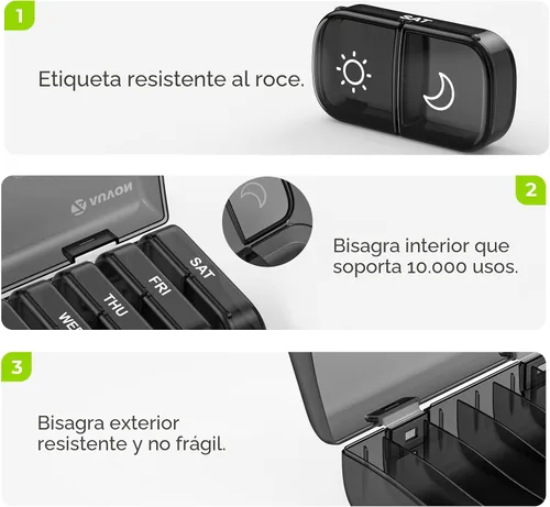 Vista 3 de AUVON XL - Organizador semanal de píldoras 2 veces al día, pastillero de 7 días con aberturas grandes de un lado para fácil uso, estuche de píldoras