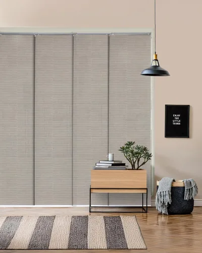 Vista 9 de GoDear Design Cordless Adjustable Sliding Panel Track Vertical Blinds, 45.8"- 86" W x 96" H, Patio Sliding Door Blinds, Brown Trimmable Fabric Panel