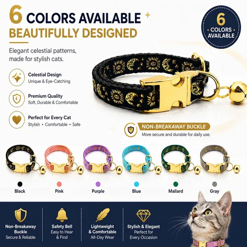 Vista 6 de waaag Pet, Moons Stars Suns - Collar para perro y gato, múltiples diseños Crescent Celestial, collar de correa para perro y gato, tamaño XXS