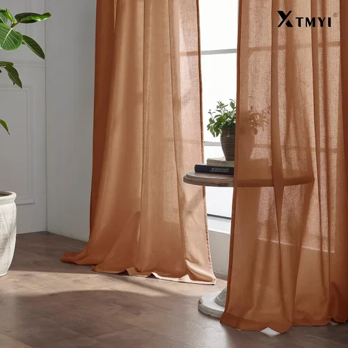 Vista 94 de XTMYI - Cortinas transparentes de 54 pulgadas de largo, juego de 2 paneles para baño, cortinas cortas de lino y algodón con semi privacidad