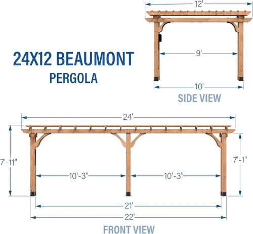 Vista 10 de Backyard Discovery Beaumont - Kit de pérgola tradicional de madera de cedro de 24 x 12 pies con techo enrejado, durabilidad para todas las Marrón