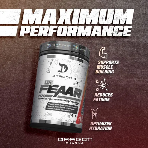 Vista 6 de DRAGON PHARMA Dr. FEAAR® Advanced Full Spectrum EAA Matrix, apoya la síntesis y recuperación de proteínas musculares, capacidad y rendimiento