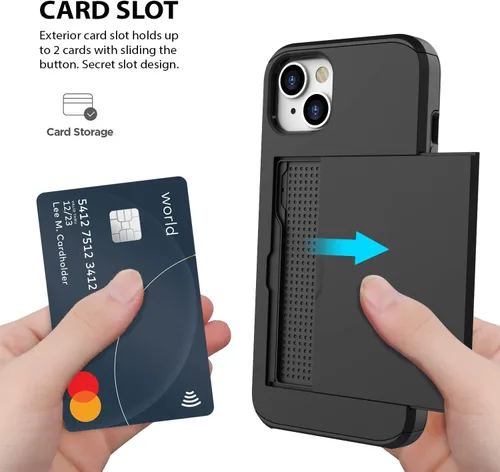 Vista 5 de ZUSLAB Funda con ranura para tarjetero compatible con Apple iPhone 15 de 6.1 pulgadas 2023, funda tipo cartera para teléfono con 1 protector de Negro