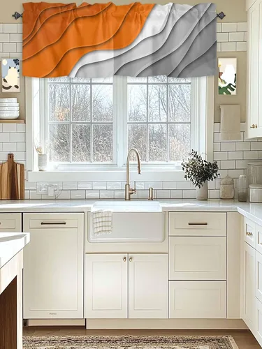 Vista 18 de Cenefa de amarre de muñeco de nieve de dibujos animados para ventanas de cocina, bolas de Navidad, ramas de hojas, cenefas de cortina de 42 x 12