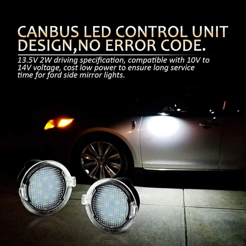 Vista 6 de D-Lumina Conjunto de lámpara LED para placa de matrícula compatible con Ford Flex Taurus Mercury Sable, incluye luces de charco de espejo lateral