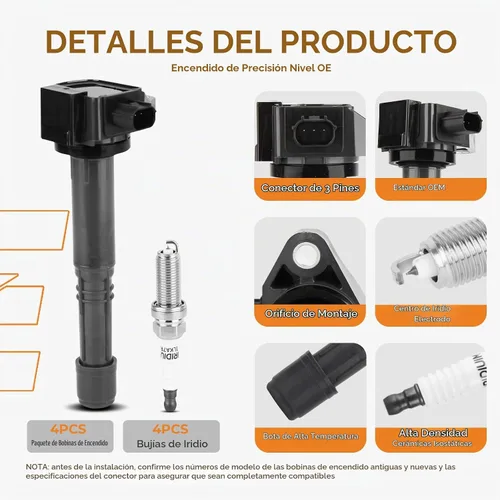 Vista 6 de Paquete de bobinas UF712 y kit de bujías iridio para Accord CR-V ILX TLX