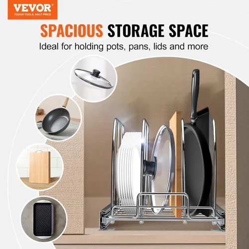 Vista 2 de VEVOR Estante para sartenes y ollas, organizador extensible para debajo del gabinete, organización de bandejas para hornear galletas, separadores