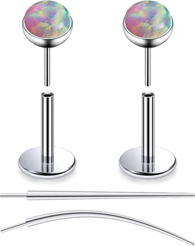 Vista 9 de F136 - Aretes de titanio 20/18/16G sin rosca, con parte trasera plana, multicolor, ópalo, nariz, labret Medusa Monroe, piercing con forma cónica
