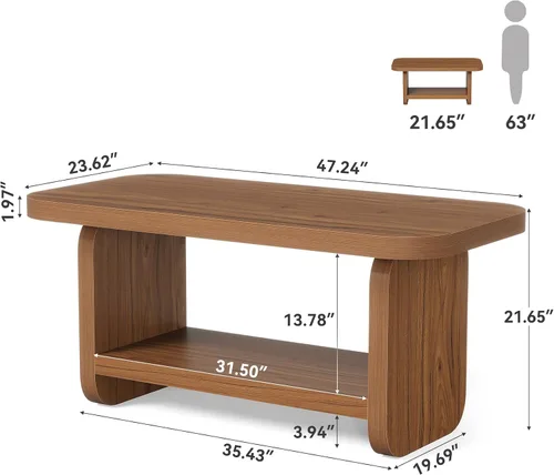 Vista 2 de LITTLE TREE Mesa auxiliar de madera, mesa central de 47.2 pulgadas con almacenamiento, mesas rectangulares modernas de granja para sala de estar
