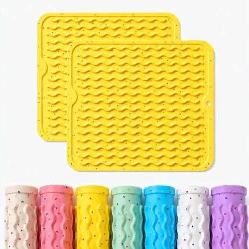 Vista 32 de CAKETIME Paquete de 2 tapetes de secado de platos de silicona multicolor para encimera de cocina, comedor, manteles individuales resistentes al