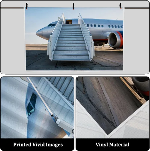 Vista 3 de AOFOTO Delantal de aeropuerto de 6 x 4 pies, telón de fondo de avión para fotografía, vinilo aeródromo, rampa de embarque de aviones, fondo