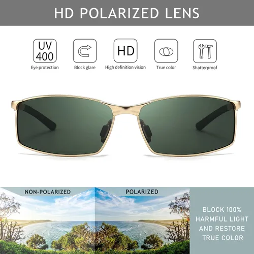 Vista 2 de SUNGAIT Gafas de sol polarizadas ultraligeras para hombre, marco de metal rectangular con bisagra de resorte