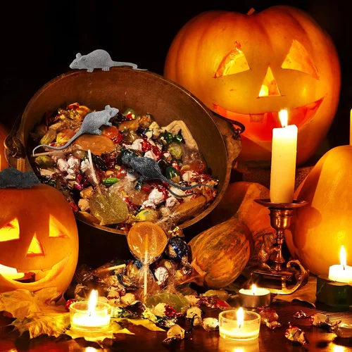 Vista 6 de Sumind 24 piezas de ratones de plástico para Halloween, ratones falsos de ratas falsas, ratones simulados, terror de ratón, rata falsa de juguete