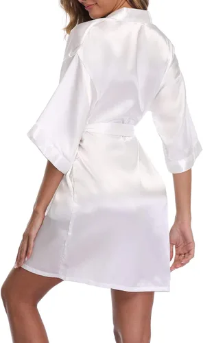 Vista 2 de Bata corta estilo Kimono de satén para mujer, para bodas, fiestas de novia, damas de honor