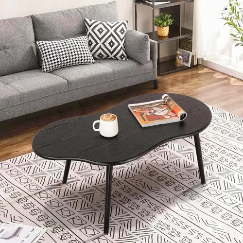 Vista 2 de Mesa de centro pequeña, mesa de centro de nube negra para espacios pequeños, mesa central moderna única e irregular con patas de madera, mesa
