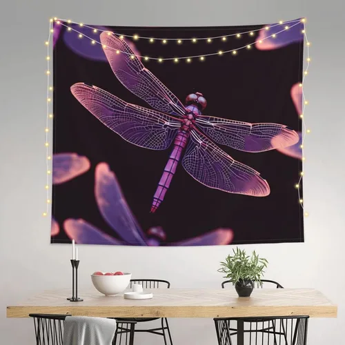 Vista 7 de RLDOBOFE Tapestry Wall Tapestry for Living Room purple dragonfly Wall Hanging Soft Tapestries Wall Decoration for Bedroom Fashion Decor Tapestries