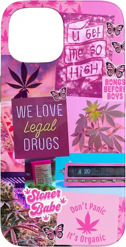 Vista 6 de Funda para iPhone 16, color rosa, para mujer, diseño de collage de malas hierbas
