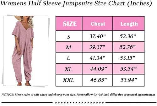 Vista 3 de Nirovien Women's Solid Color V Neck Jumpsuits Half Sleeve Long Rompers Beam Foot Baggy Overalls Pants