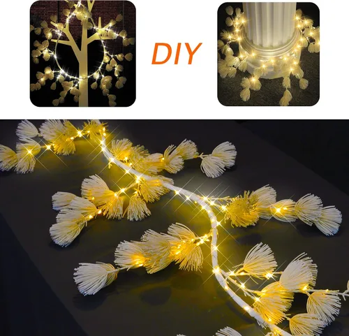 Vista 4 de Árbol de pino blanco artificial con ramas iluminadas, árboles de flores con luces LED para decoración de Navidad e interiores (72 pulgadas)