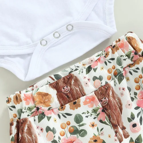 Vista 6 de Conjunto de ropa de bebé occidental para niñas, con estampado de vaca, pantalón y diadema