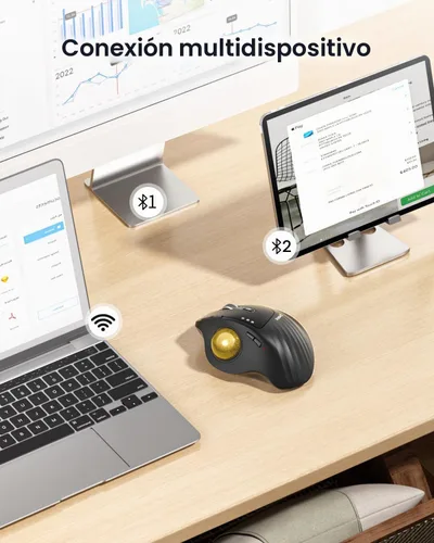 Vista 4 de ProtoArc EM01 NL - Ratón de Trackball inalámbrico, ergonómico Bluetooth Rollerball Pulgar, recargable, para computadora portátil, ángulo ajustable