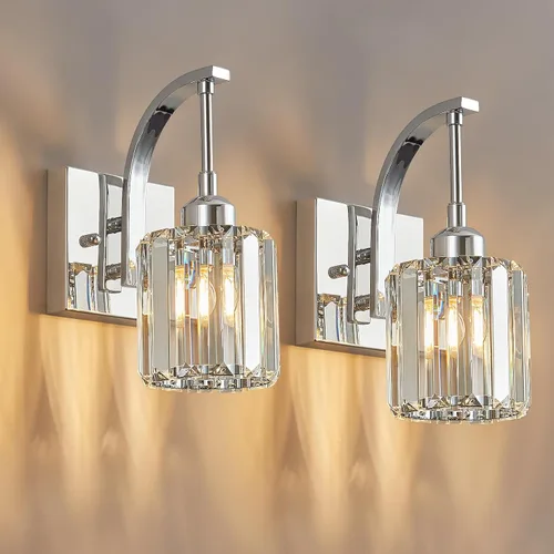 Vista 35 de Luces de tocador de cristal de 3 luces negras para tocador de baño, modernas lámparas de baño de cristal sobre espejo de 23.62 pulgadas de largo