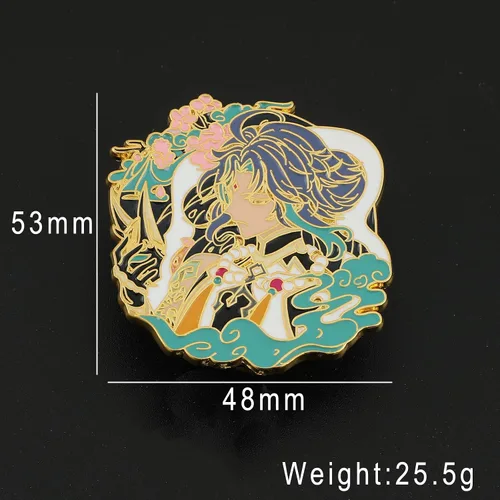 Vista 4 de Broche de pines esmaltados de la serie de juegos, colección de pines de solapa de metal para cosplay, anime Genshin Merch Keqing Xiao exquisitos