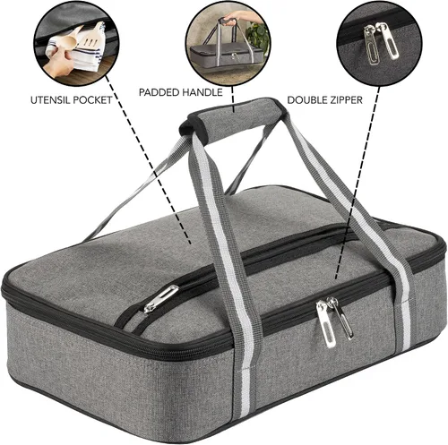 Vista 4 de Stack Store Plus More - Porta ollas gris aislada para alimentos calientes o fríos, porta lasaña para pícnic, comida compartida, comida al aire libre