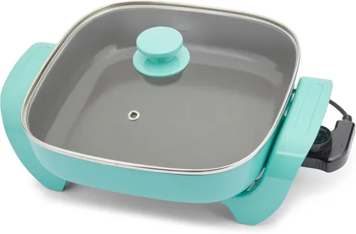Vista 8 de GreenLife - Sartén eléctrica cuadrada de 12" 5QT, tapa de vidrio con ventilación, interior antiadherente de cerámica libre de PFAS, control de Negro