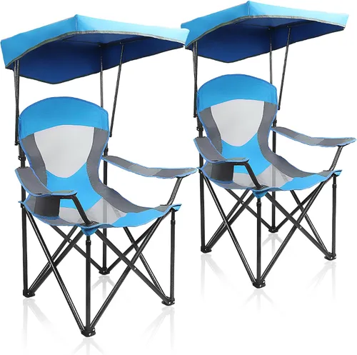 Vista 15 de ALPHA CAMP Silla de Salón con Toldo de Servicio Pesado Sombrilla Silla de Viaje para Senderismo con Portavasos Azul Esmalte