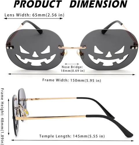 Vista 6 de Gafas de sol en forma de calabaza para mujeres y hombres, divertidas gafas de Halloween sin montura ovaladas lindas gafas de fiesta - rojo + negro