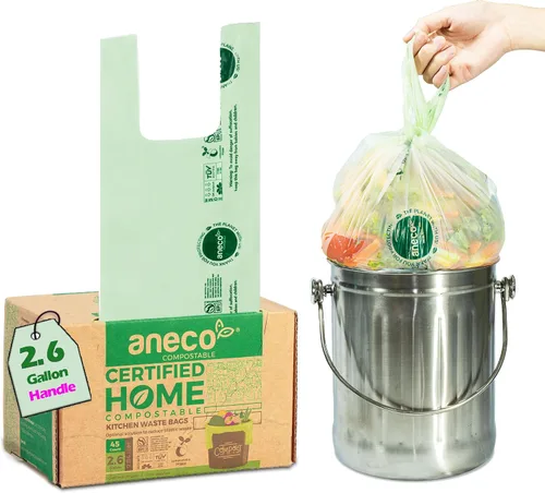 Vista 9 de ANECO Bolsas de basura 100% compostables para el hogar (bolsas de basura de 1.6 galones, 50 unidades), pequeñas bolsas de compost de cocina