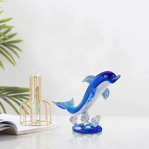 Vista 3 de BESPORTBLE Adorno de mesa de delfín, figura de delfín de cristal azul, estatua de animales marinos, escultura, pisapapeles, coleccionable, vida