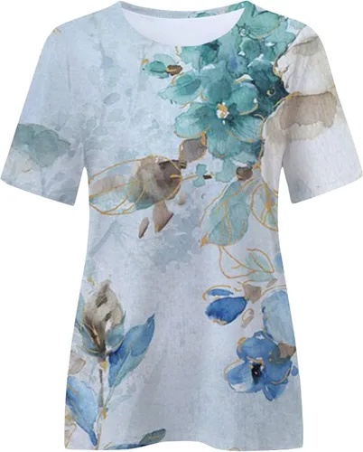 Vista 2 de Blusa de manga corta para mujer con cuello redondo y estampado patriótico de estrellas, con estampado de estrellas, 4 de julio