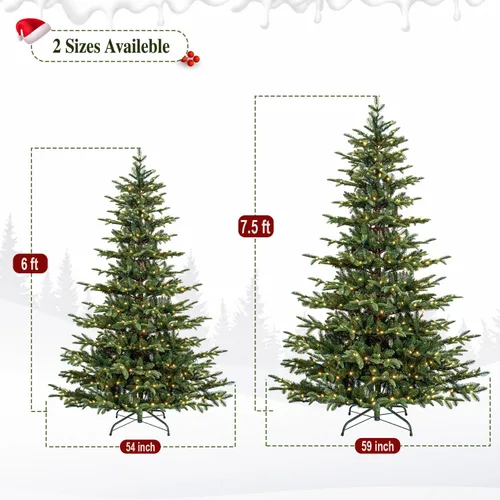 Vista 5 de Árbol de Navidad preiluminado de 7.5 pies con 450 LED blancos Árbol de capa verde