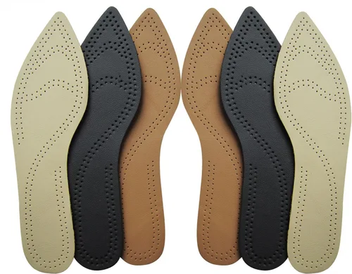 Vista 4 de Bellcon 3 pares de plantillas de cuero para mujer, tacones altos, plantillas de cuero negro, marrón y beige, plantillas de cuero para zapatos